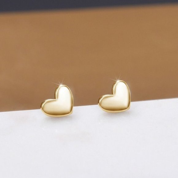 New 14k Yellow Gold/925 Silver Small Heart Studs - Picture 2 of 4